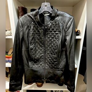 NWOT WHBM genuine leather jacket with gold studs size XL
